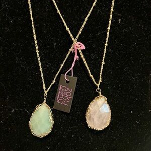 Semi Precious Rose Quartz or Mint Quartz in Gold Bubble Setting Necklace
